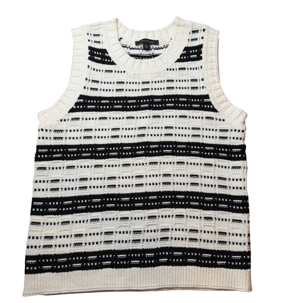 Ann Taylor Striped Knit‎ Sweater Vest Minimalist Women LP Career Office Chic